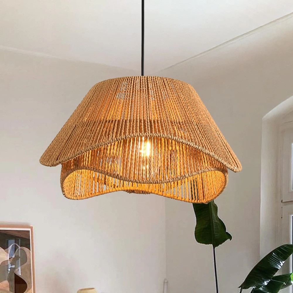 20" Rattan Pendant Wicker Light‎ Fixture Boho Hanging Ceiling 2-layer Farm